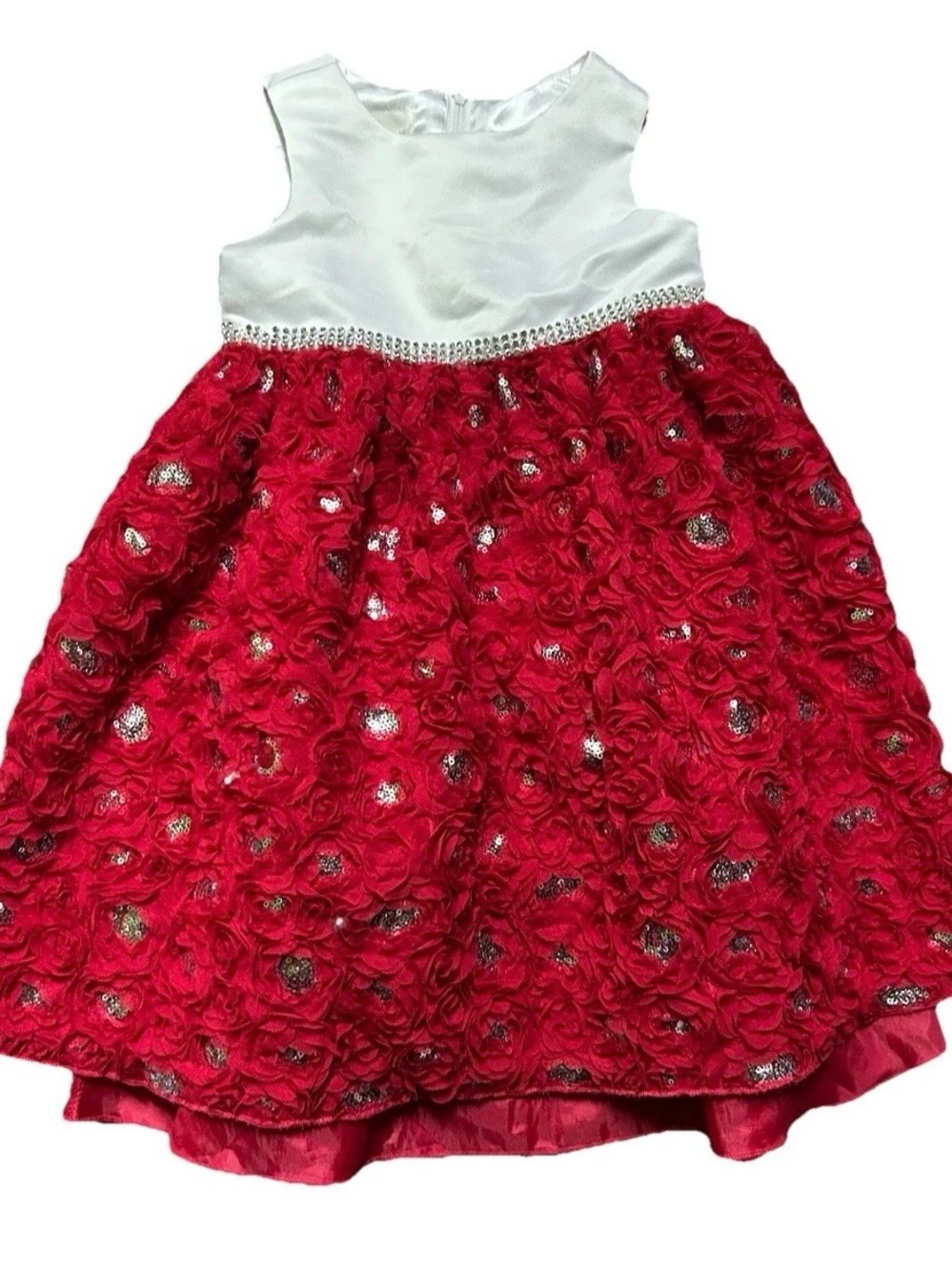 Toddler Girl American Princess Formal Dress White Top Red Roses Size 4T